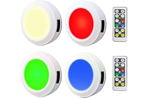 HONWELL Push Light, LED Puck Lights with Remote, Battery Operated RGB Fairy Lights Wireless Touch Tap Light Dimmable Closet Cabinet Lighting for Stick Voice Level Classroom