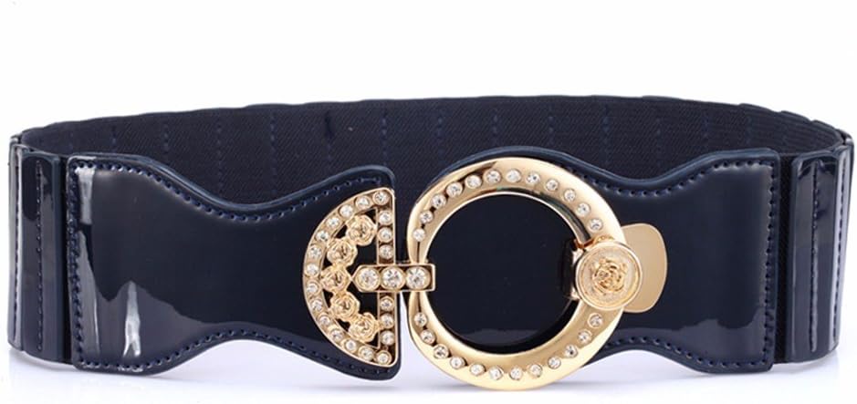 LONFENNE Women's elastic waist seal fashion matching coat belt elastic rhinestones Leather Decoration,blue,69-87cm