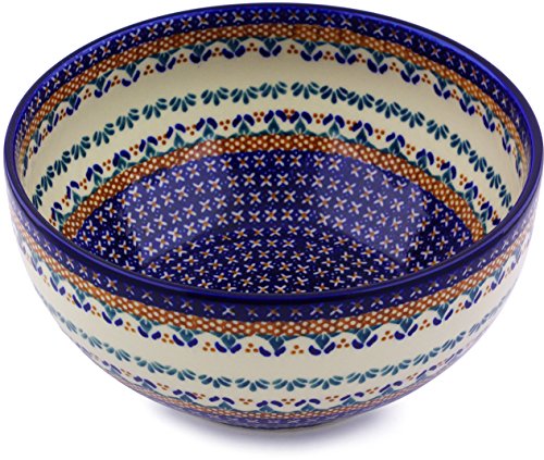 Click Here to See More Images Polish Pottery 9-inch Bowl (Blue Cress Theme) Signature UNIKAT + Certificate of Authenticity
