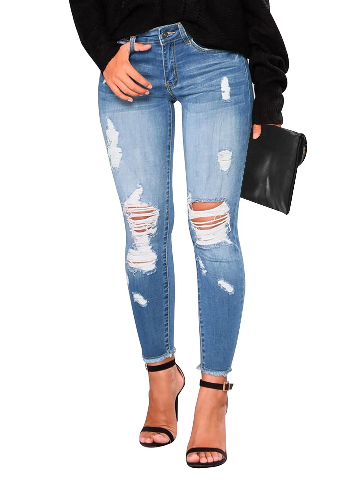 Photo 1 of KUNMI Women's Skinny Ripped Trendy Jeans Distressed Stretchy Denim Pants