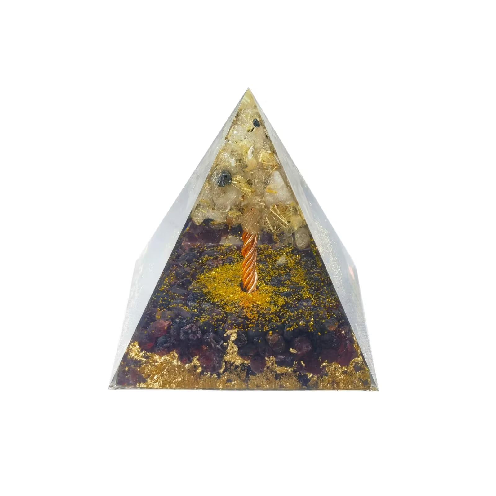 VMDEKK Orgonite Pyramid, garnet with hair crystal, Healing Crystal Pyramid and Orgonite Healing Stones, Protection Crystals Energy Generator for Yoga, Meditation, Stress Reduce