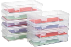 novelinks Small Plastic Storage Box Containers with Latching Lids - Craft Organizers and Storage Stackable Storage Organizer Pencil Crayon Box (9 Pack Medium -Clear)