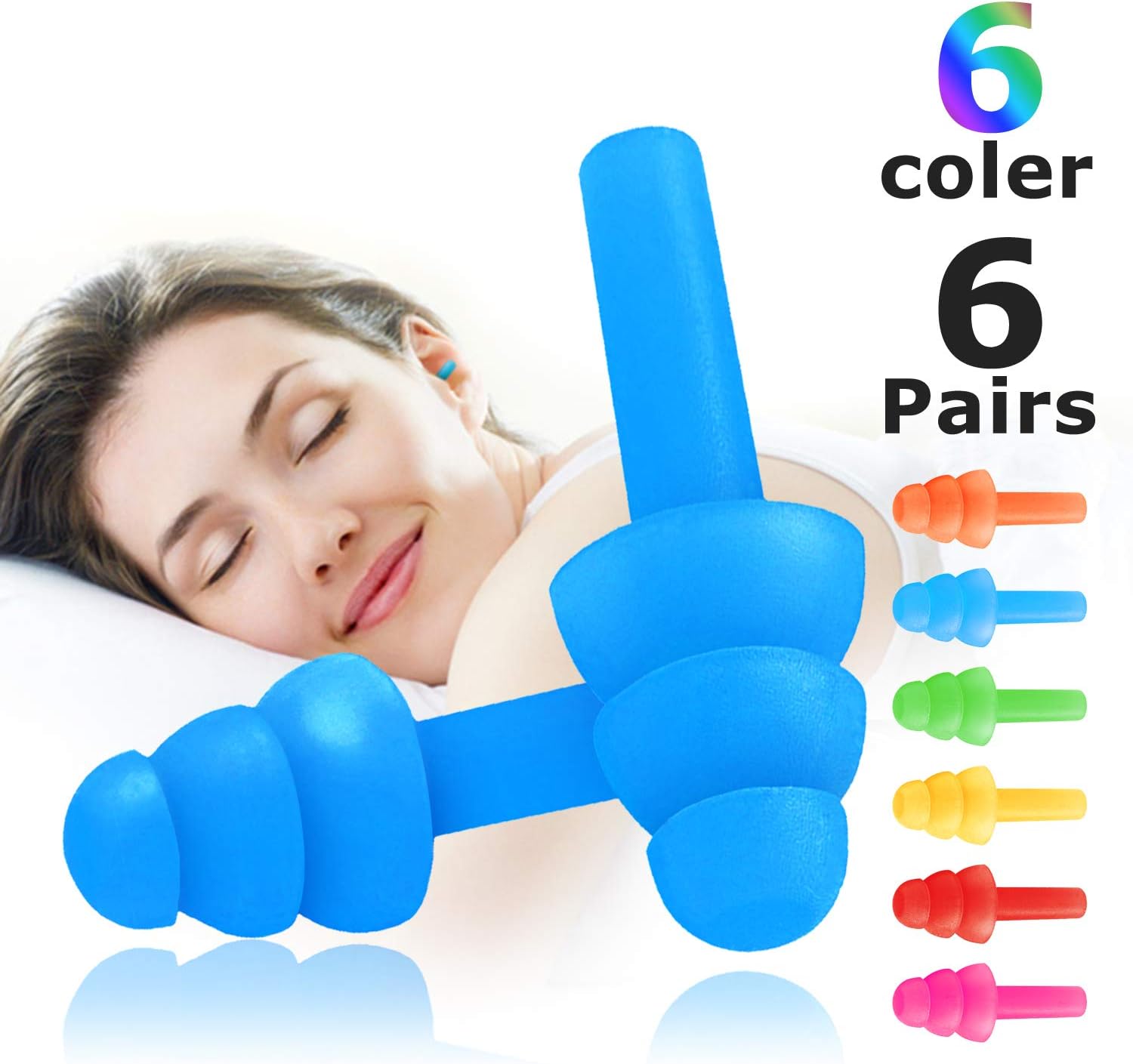 Ear Plugs 6 Pairs Noise Cancelling Reusable Earplugs for Sleeping and Swimming; Soft and Comfortable for Shooting Hearing Protection Noise Reduction with Carry Case