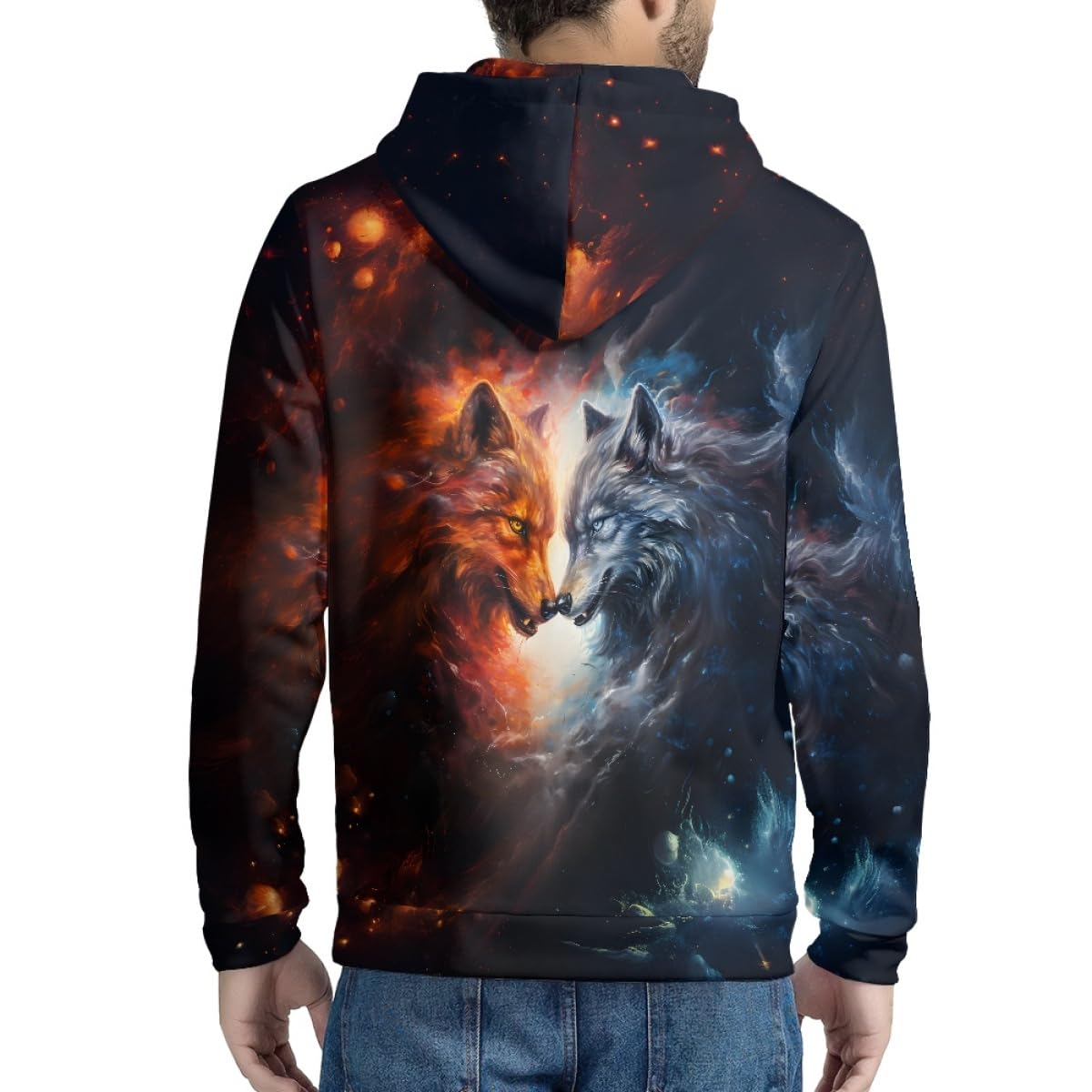 ENLACHIC Men's Galaxy Wolf Hoodie Novelty 3D Print