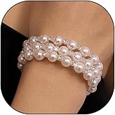 Glitter Rhinestone Pearl Beaded Wrap Open Bracelets for Women Charm Layered Pearl Adjustable Open Bangle Bracelets Dainty Wedding Jewelry Gifts