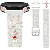 Watbro Floral Engraved Band and Decorative Rings Loops Compatible with Samsung Galaxy Watch 7/FE/6/5/4 Band with Charms,20mm Soft Silicone Sport Band for Vivoactive 5/Vivoactive 3 Smart Watch