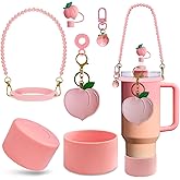 VirgoCCY 7PCS Strawberry Stanley Cup Accessories, Water Bottle Handle Strap for Stanley 30/40 oz, Including Straw Toppers, Silicone Cup Boot, Keychain Charms, Cup Decoration for Women Girls