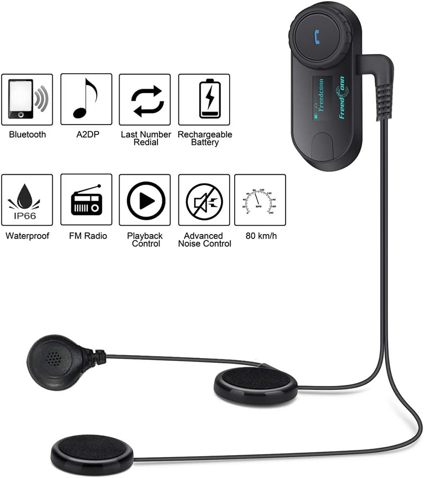FreedConn Motorcycle Helmet Bluetooth Headset T-COM SC,2-Way 800M Universal Pairing BT5.0 Intercom Communication System kit for Motorbike,headphone with LCD Screen/Music Sharing/FM/Siri/IP65/2 in1 mic - Image 3