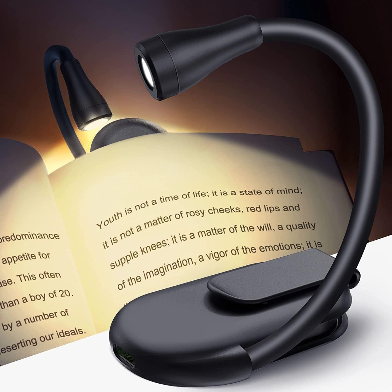 ZKLiLi Book Light Clip on Reading Light for Bed, USB Rechargeable Book lamp, Book Gifts for Women Men, Portable 3 Color Dimmable LED Small Book Accessories for Reading Lovers (black)