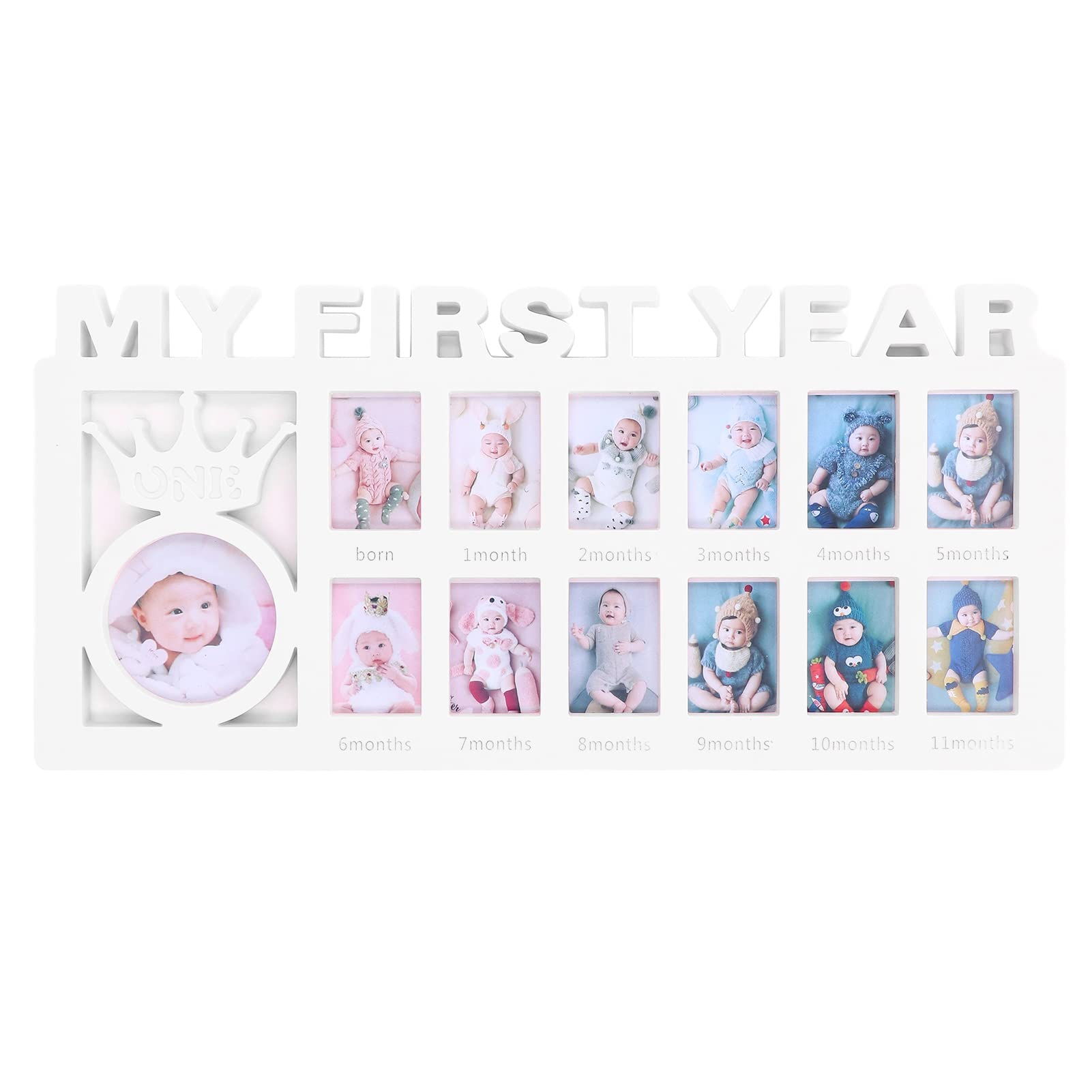 Alvinlite Baby Age Stages Photo Frame, My First Year Photo Frame Children Baby Memories Picture Frame, 13 Opening Slots Baby's Monthly Growth Photo Frame, Personalised New Baby Gifts