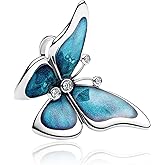 Doyafer Blue Butterfly Charm 925 Sterling Silver Bead Compatible with Women's Necklace Bracelet Pendant Birthday Jewelry Gift