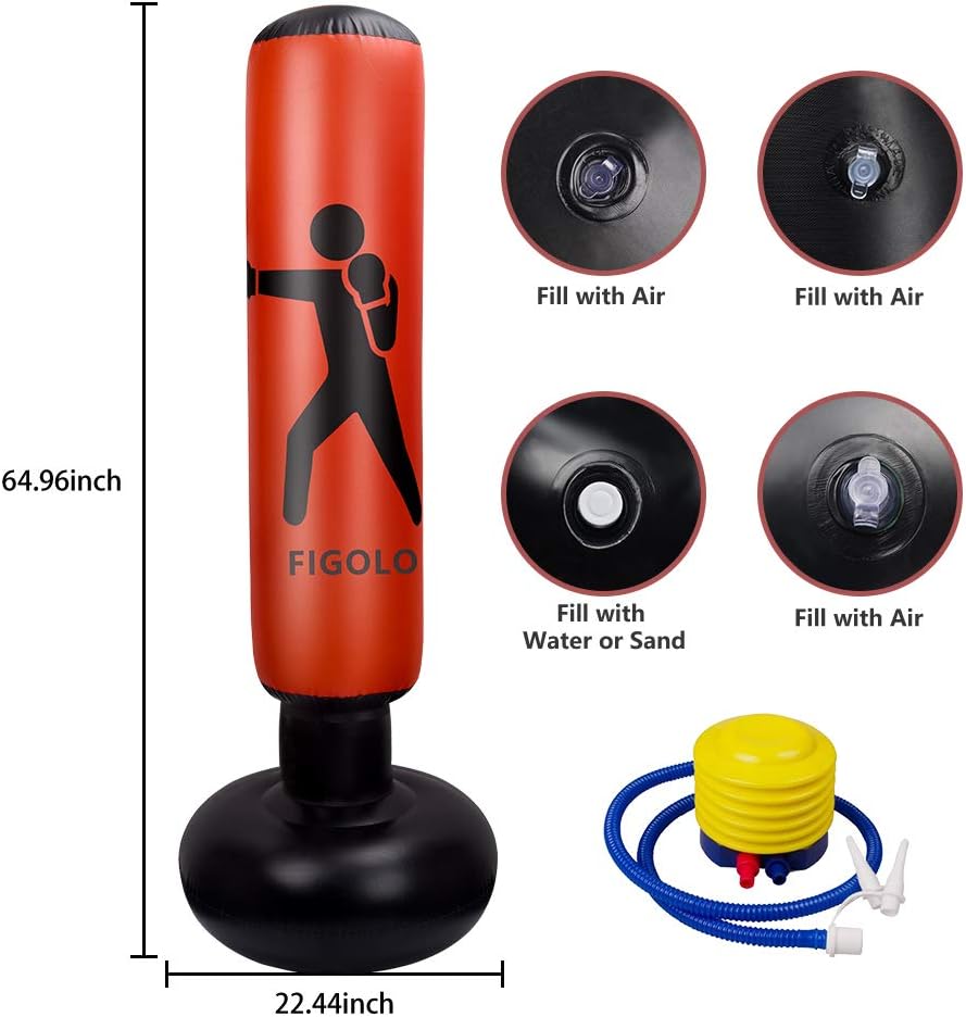 FIGOLO 63inch Inflatable Kids Punching Bag–Freestanding Punching Bag, Punching Bags, for Karate, Taekwondo, MMA, and Stress Relief for Children for Kids : Sports & Outdoors