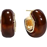 Colkiow Gold Statement Earrings for Women Vintage Brown Amber Resin Hoop Earrings 14K Gold Plated Hypoallergenic Jewelry