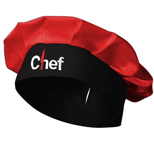 Chef Hat Adult Adjustable Velcro Kitchen Cooking Chef Cap (Red - Main Image