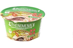 Pho'nomenal Restaurant Quality Style On-the-go Vietnamese Beef - bo, Chicken - ga, Vegetable-chay Instant Noodle Soup| Pho' Noodles, Gluten Free, and Soup Bowls (6 Bowl in a Pack, Veggie)