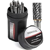HIDOTOL Carbide Burr Set 1/4" Shank 10PC Tungsten Double Cut Carbide Rotary Burr Set for Metal and Wood Carving, Grinding, Polishing, Engraving, Drilling in Sturdy Round Case.