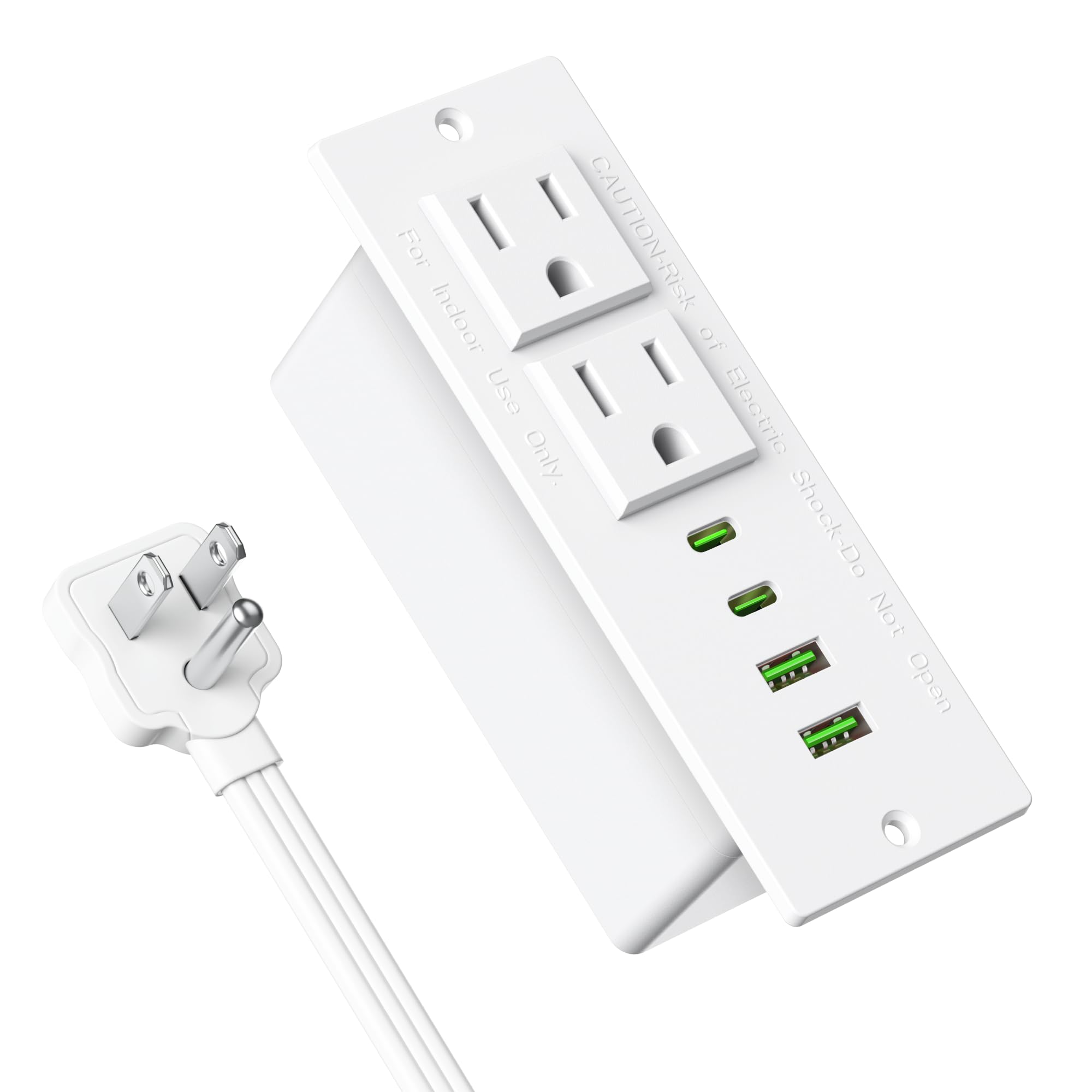 Photo 1 of Recessed Power Strip Socket, Furniture Flush Mount Charging Station, Desk Power Strip with Outlets,USB Ports,Desk Outlet for Side Table or End Table (White, 45W USB-C Ports)