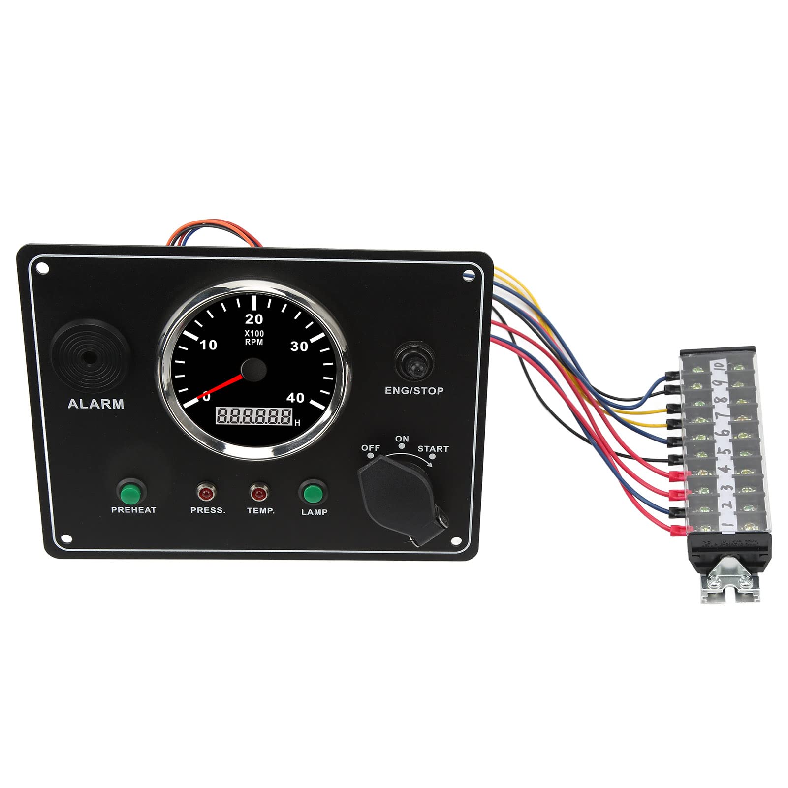 Digital Gauge Cluster Set, Marine Switch Panel, 4000RPM Boat Instrument Panel Multifunction Backlit RV Switch Panel with Alarm Function for Marine Boat Yacht (12V)