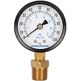 Measureman 2-1/2" Well Pump Pressure Gauge, 0-100psi/bar, 1/4" NPT Male with 1/2" NPT Adaptor, +/-3-2-3% Accuracy