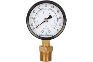 Measureman 2-1/2" Well Pump Pressure Gauge, 0-100psi/bar, 1/4" NPT Male with 1/2" NPT Adaptor, +/-3-2-3% Accuracy