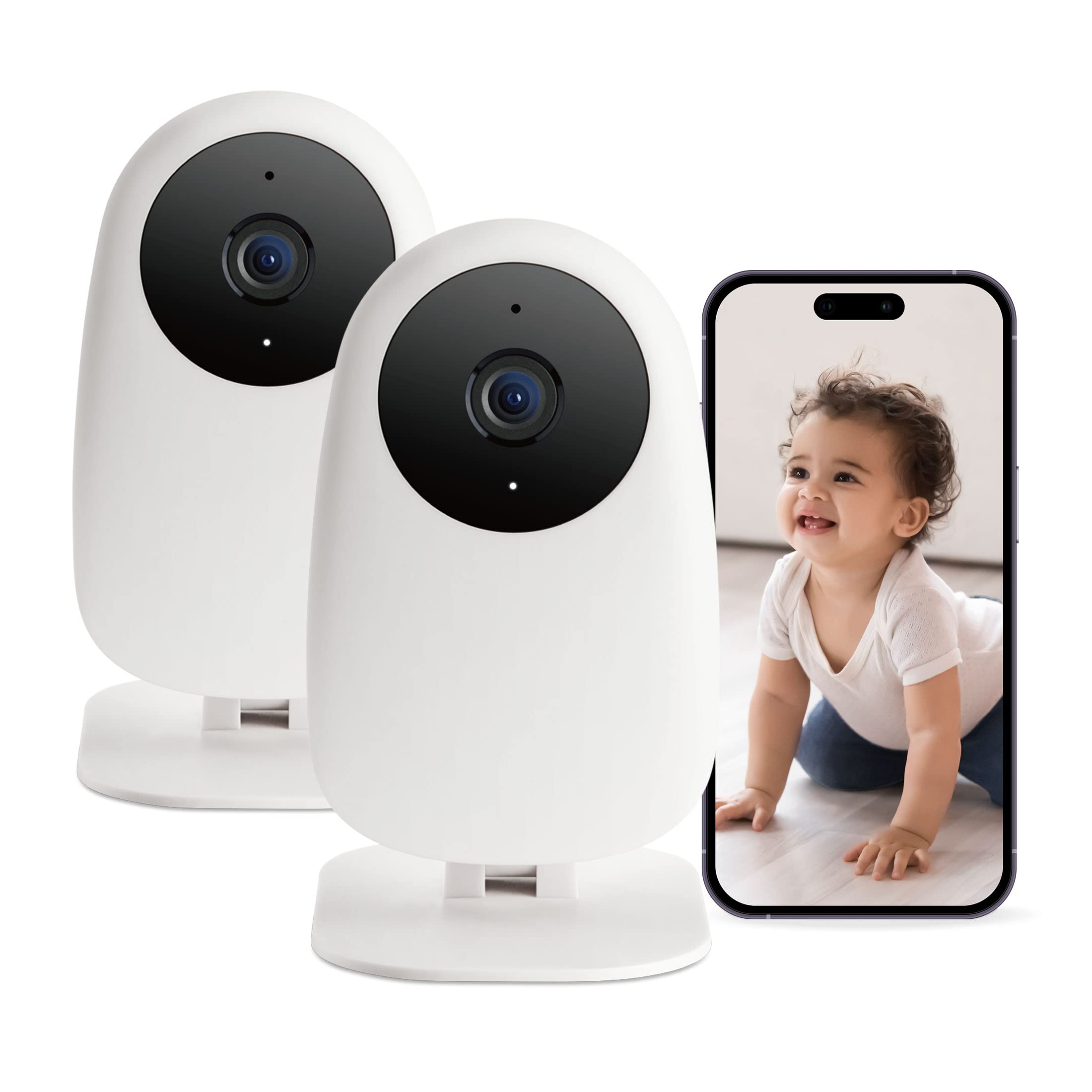 nooie 2 Pack Baby Monitor WiFi 2K Baby Monitor and Camera with Night Vision, Motion/Sound Detection, App Control, 2-Way Audio, Works with Alexa/Google, SD Cloud Storage