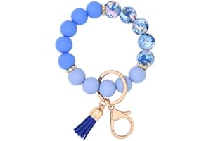 BAOSIWA Silicone Beaded Keychain Wristlet Key Ring Bracelet Cute Car Key Chain Holder for Women Girls
