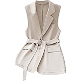 GORGLITTER Women's Sleeveless Long Sweater Vest Casual Fall Fitted Collared Belt Knit Blazer Vests Jacket Dressy Trendy