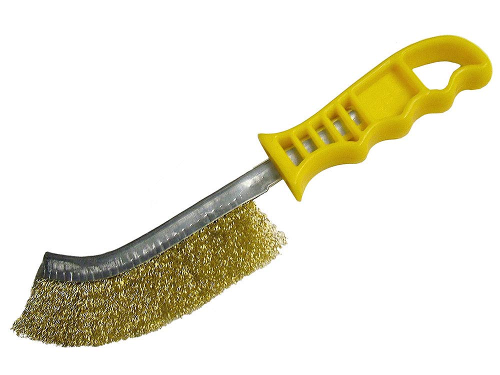 Faithfull FAIWBHANDB Brass Crimped Wire Scratch Brush Yellow Handle. 25cm Long