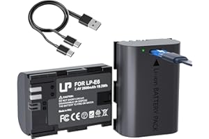 LP LP-E6N E6 Replacement Battery, 2-Pack 2600mAh Battery with USB-C Charging Port Compatible with Canon EOS R R5 R6 90D 80D 7