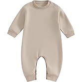 Lukivech Newborn Baby Boy Girl Clothes Basic Solid Color Fleece Long Sleeve Romper Jumpsuit One-Piece Bodysuit Winter Clothes