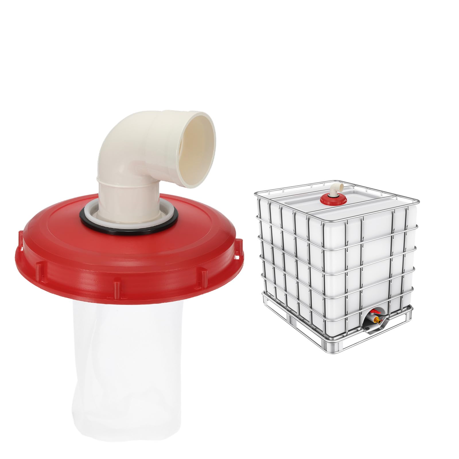 PATIKIL 90° IBC Lid Filter Cover 245mm Plastic Ton Barrel Cover with Washable Nylon Filter IBC Tote Hose Adapter IBC Tank Container for Rainwater Tank 1000L IBC Tank, Red White