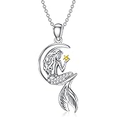Sonouli Diamond Mermaid Moon Necklace Lab Grown Diamond Mermaid Pendant Necklace Sterling Silver Jewelry for Women