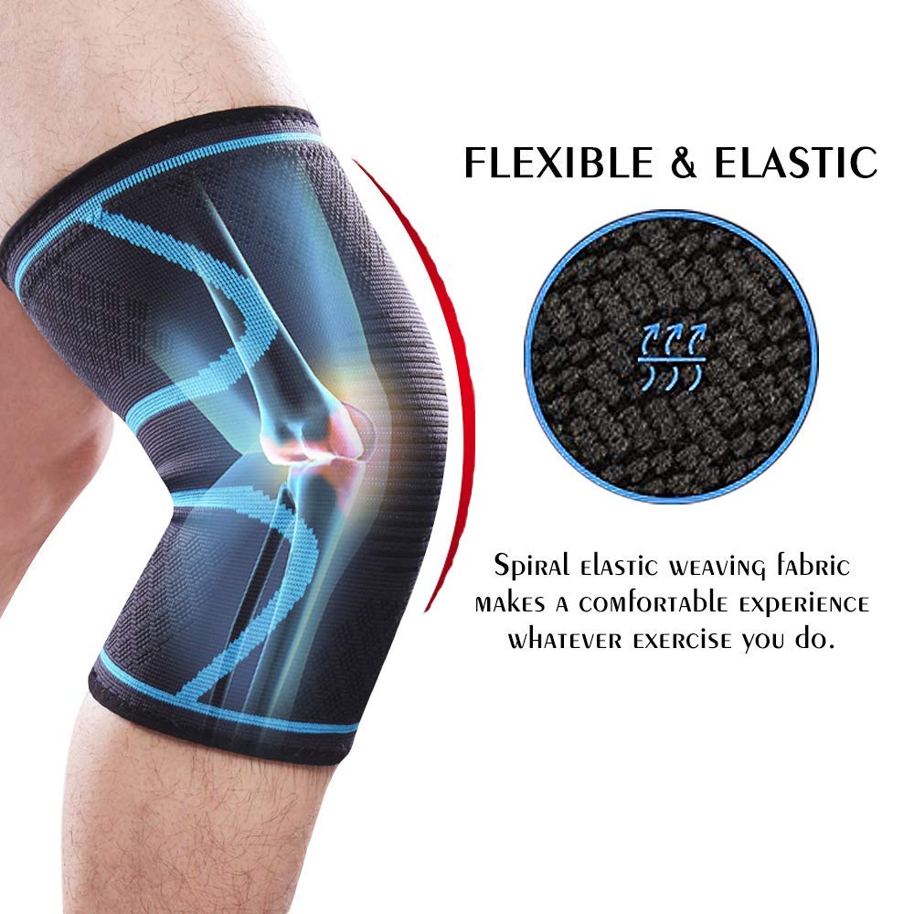WJASI Knee Support Brace, Anti Slip Super Elastic Breathable Knee Pads Compression Sleeve for Running,Arthritis, ACL, Meniscus Tear, Sports, Joint Pain Relief and Injury Recovery (2 Piece) by WJASI