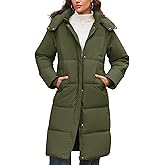 Flygo Long Winter Coats for Women Hooded Puffer Coat Jackets Thickened Midi Long Sleeve Zip Down Parka Outerwear