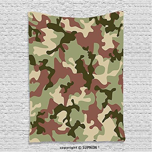 SUPNON custom tapestryCamo Tapestry Illustrated Green Camouflage in Forest Colors Hunter Combat Wall Hanging for Bedroom Living Room Dorm Dried Rose Dark Green Army Green