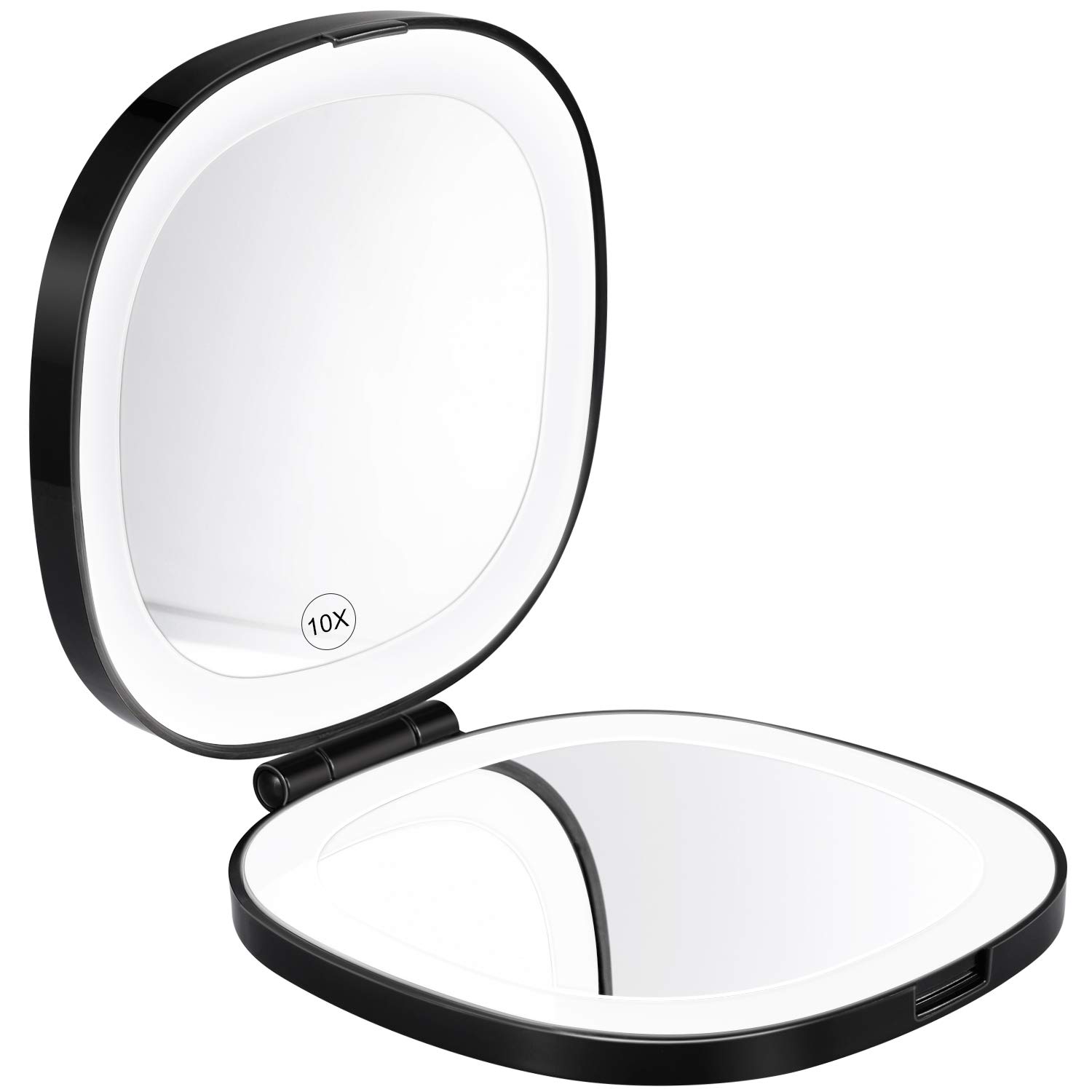 KEDSUM 2020 Version Rechargeable LED Lighted Travel Makeup Mirror, 1X/10X Magnifying Compact Mirror with Lights, Dimmable Double Sided Folding Mirror, Portable, Large, Daylight, USB Charging (Black)