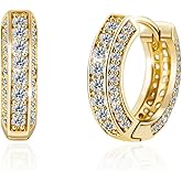 Small 14K Gold Plated Chunky Hoop Earrings for Women Men Hypoallergenic Silver CZ Cartilage Huggie Earrings for Sensitive Ears Non Tarnish Huggie Hoops Earring Stacks for Multiple Piercing Jewelry Lightweight (SE-42)