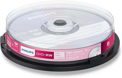 Philips DVD-RW 4.7GB Data 120 Min Video 4x Speed 10 Pack Spindle