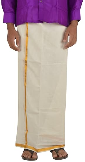 Men's Pure Cotton Dhoti 3/4 Inch (Off-White)