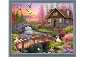 Joyhoor Cross Stitch Kits for Beginners Stamped Cross-Stitch Supplies Needlework preprint Embroidery Kits for Adults DIY Needlepoint Kits Embroidery Patterns 11CT-Seaside Courtyard 16x20 inch