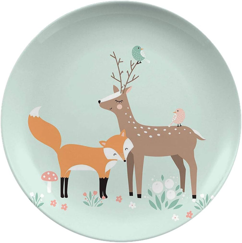 Ceramic Stoneware Dinner Plates,Vector Illustration Forest Animals Deer Fox Birds,dinner Plates Set Plate For Home And Kitchen, Dinner Dishes,6 Inch