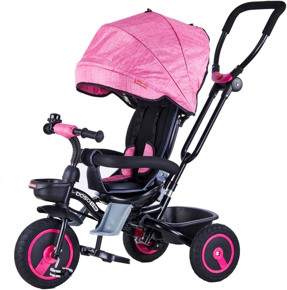 Triciclo Bambini 4 In 1 Pieghevole Con Maniglione - Bicicletta Per Età 1-5 Anni, Con Tettuccio E Barra Rimovibili - Foto 2