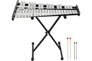 HAUKUIDT 37 Note Glockenspiel Foldable Aluminum Clavichord Percussion Musical Instrument Adjustable Stand With Carrying Bag 2 Pairs Mallets for Beginners, Students