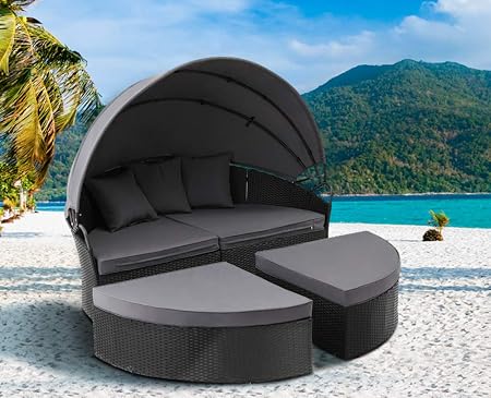 Patio Pool Backyard Black Wicker Furniture Clamshell Sectional Seating With Washable Cushions Porch Suncrown Outdoor Patio