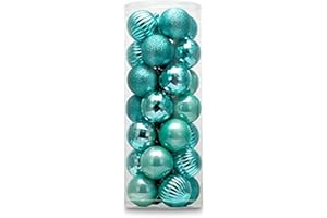AUXO-FUN Small Size 28ct shatterproof Christmas Ball Ornaments in 4 Classic finishes for Christmas Tree Decoration (Turquoise Blue, 1.57“ Mini Size)