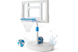 MAYFIRE Swimming Pool Basketball Hoop Outdoor, Stainless Steel Adjustable Poolside Water Basketball Goals System with 32 Inch Shatterproof Backboard, 2 Balls & Pump Included