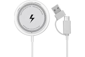 Magnetic Wireless Charger, 15W Fast Charging Pad with USB-A & USB-C Dual Ports, ABS+Aluminum Alloy, Ultra-Thin, 1m Cable, Str