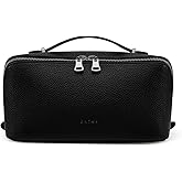 EACHY Travel Makeup Bag, Lychee Leather Large Capacity Cosmetic Bag for Women, Open Flat Toiletry Bag with TPU Brush Compartment, Waterproof Skincare Organizer Travel Essentials