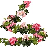 JARELING 4 Pack(28.8 Ft) Artificial Silk Rose Flower Vines Fake Garland for Backdrop Hanging Garlands Decoration Wedding Arch Room(Rose Red)