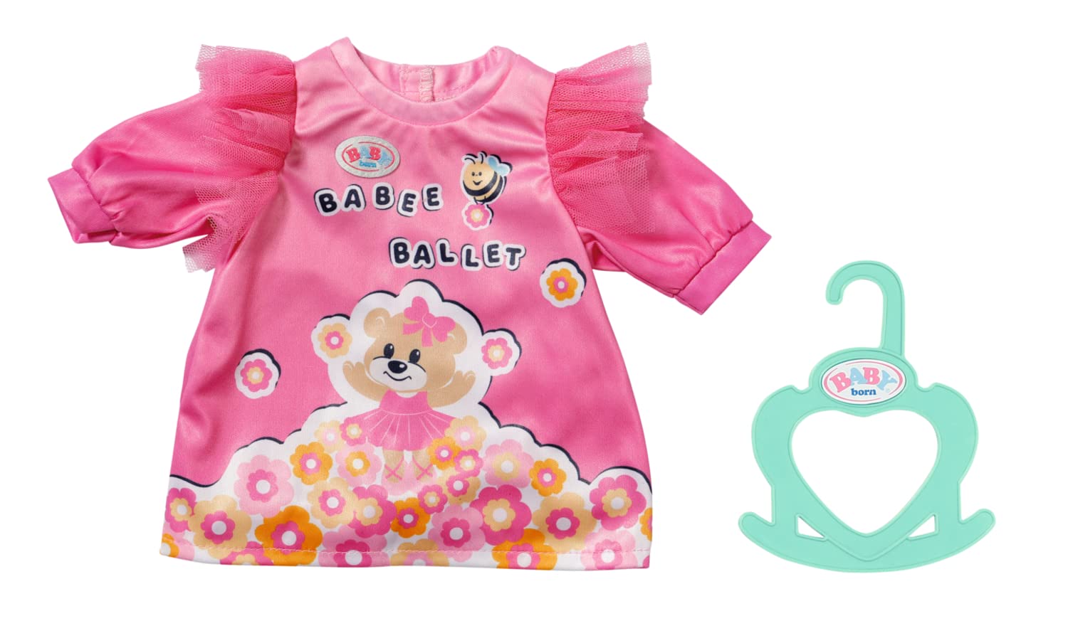 Baby born Little Dress 834640 - Accessories for Dolls up to 36cm - Features Bear Graphics & Ruffles and a Hanger - Suitable for Kids from 2+